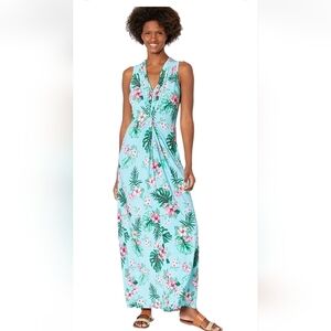 Tommy Bahama Fanning Blue Pink Floral Maxi Dress